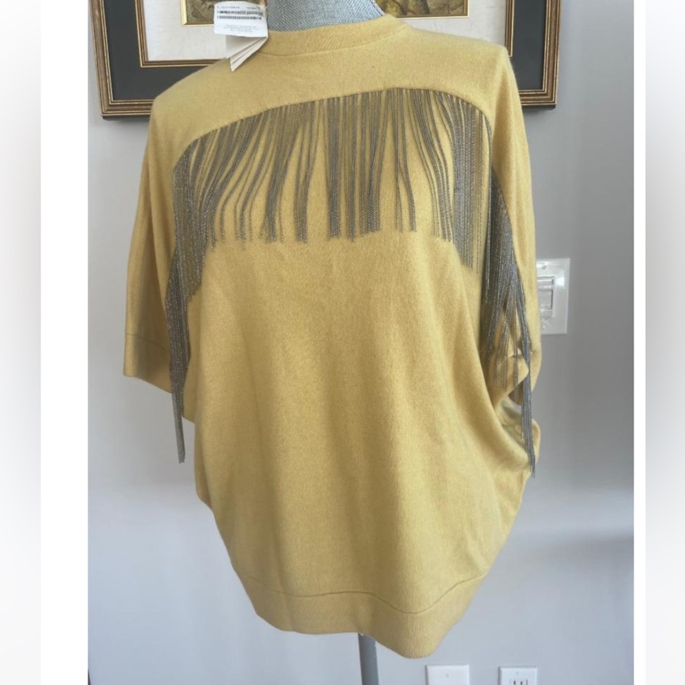BRUNELLO CUCINELLI Yellow cashmere sweater w Monilli  sz M NWT $ 3875